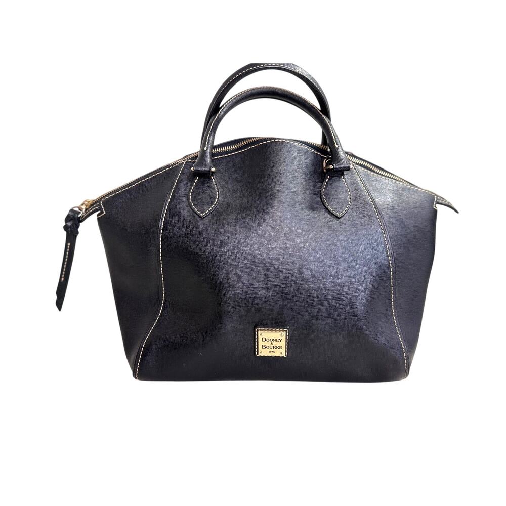 Dooney & Bourke Saffiano Sydney Satchel black leather zip close purse